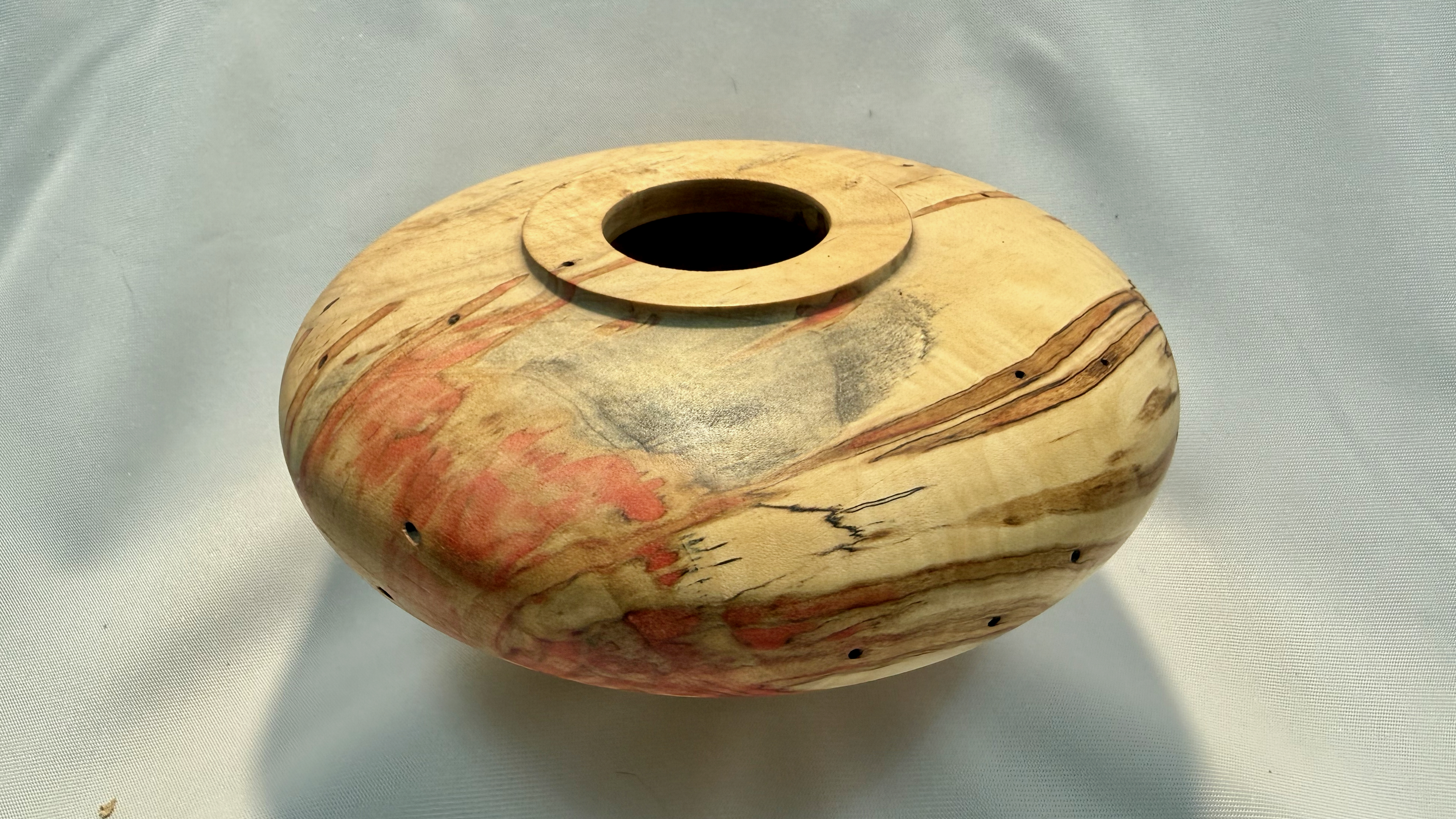 Reclamation Is A Kind of Faith - woodturned Box Elder sculpture with flame-colored rot from salvaged wood